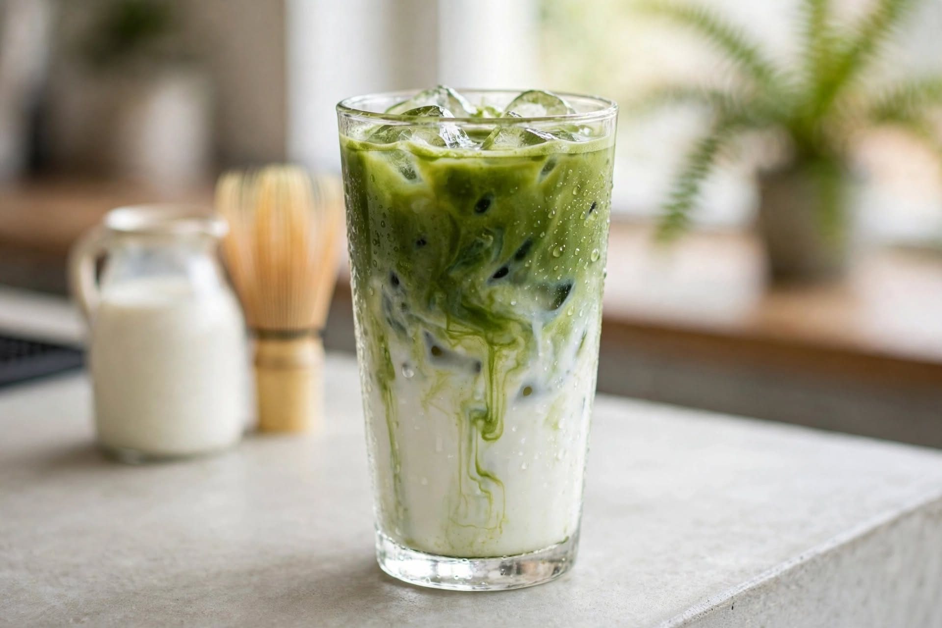 Iced matcha latte, the café way