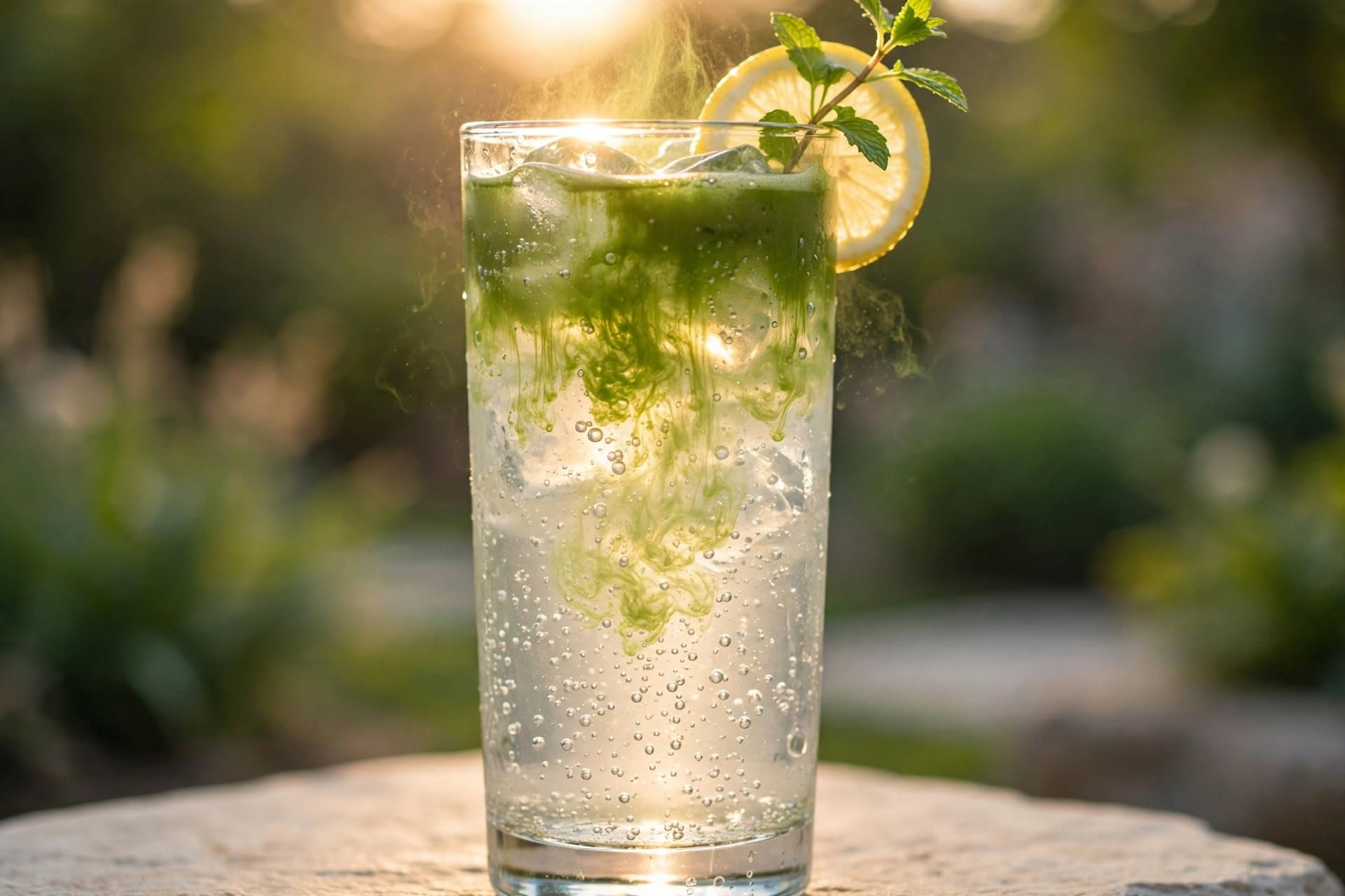 Cloud tonic: sparkling matcha with lemon